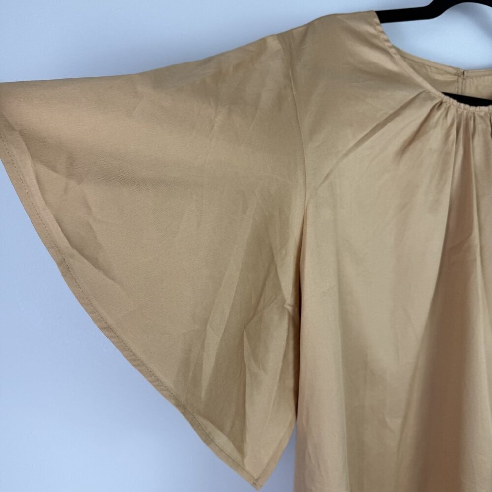 Anthropologie Agata Dress 1X Tan Cotton Clean Minimalist Midi Pockets NWT - Picture 5 of 12